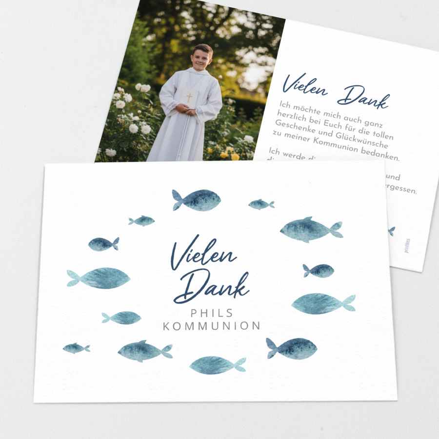 Blaue Fische Danksagung Kommunion