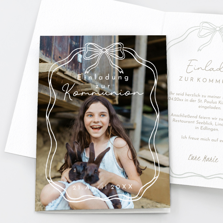 Schleifchen Einladungskarte Kommunion