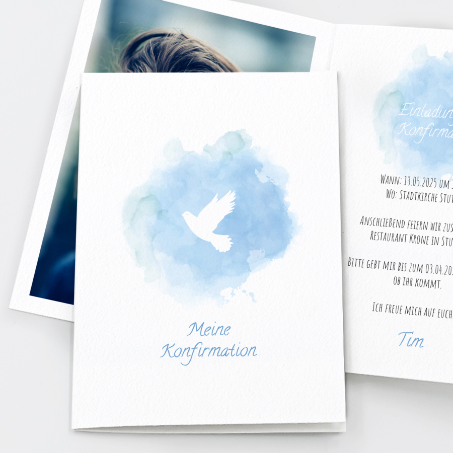 Aquarelltaube Einladungskarte Konfirmation