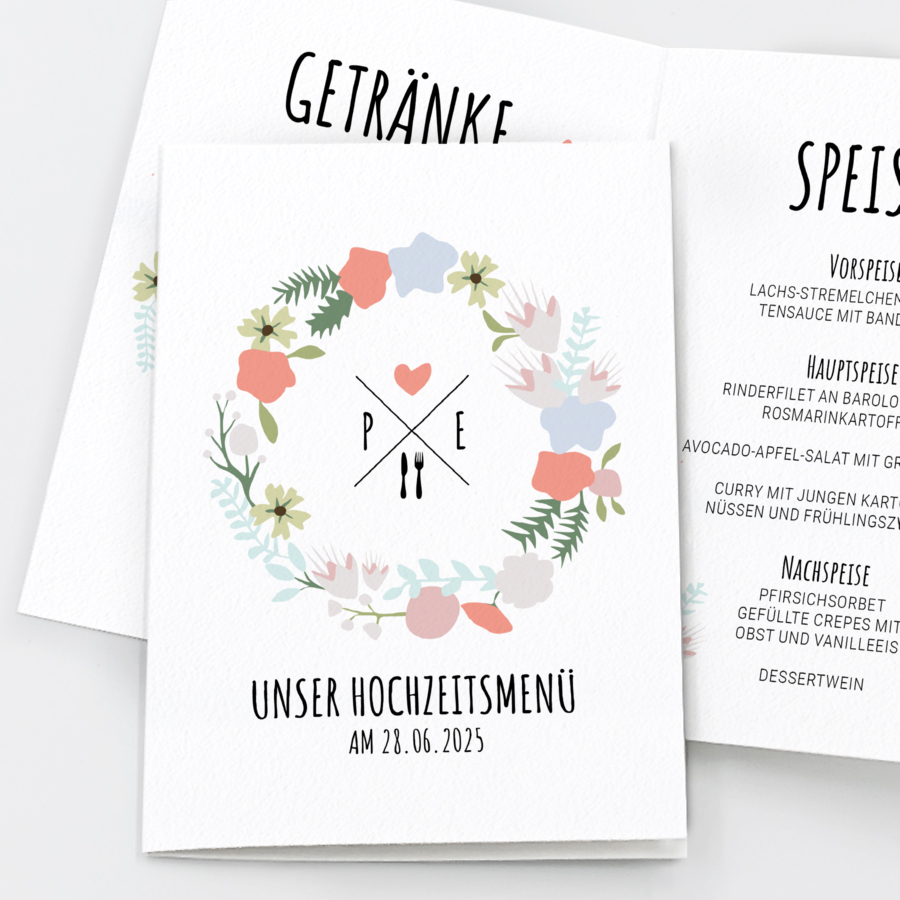 Blüten Menükarte Hochzeit