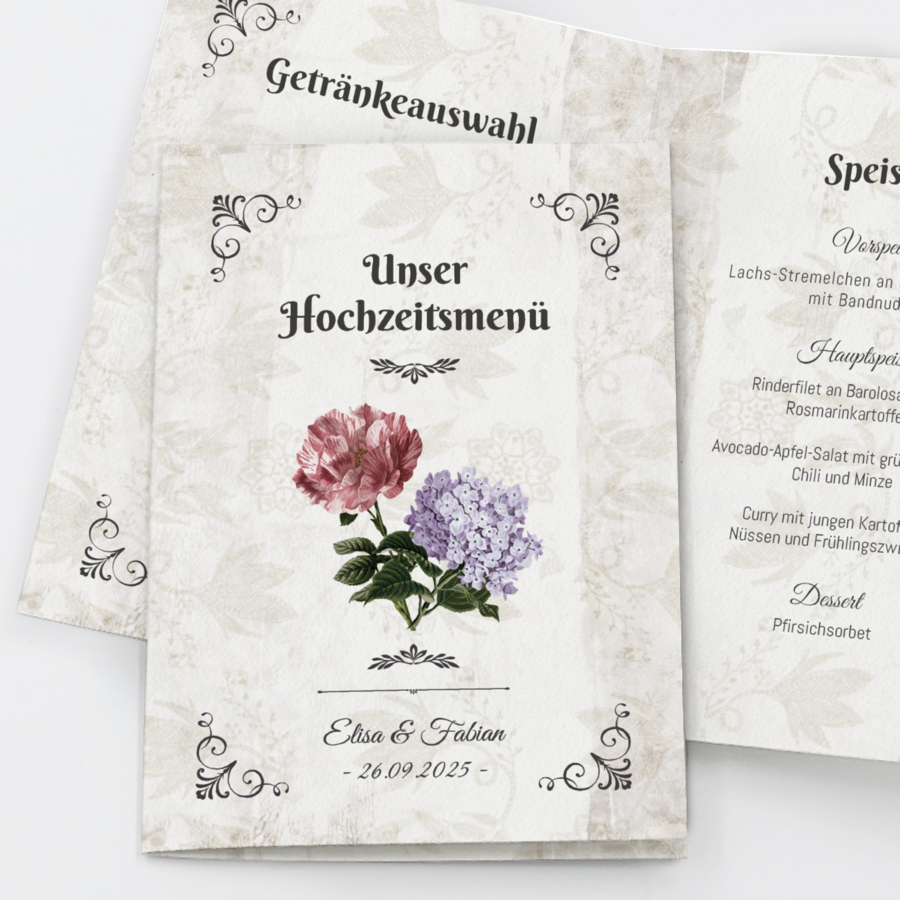Erinnerung Menükarte Hochzeit