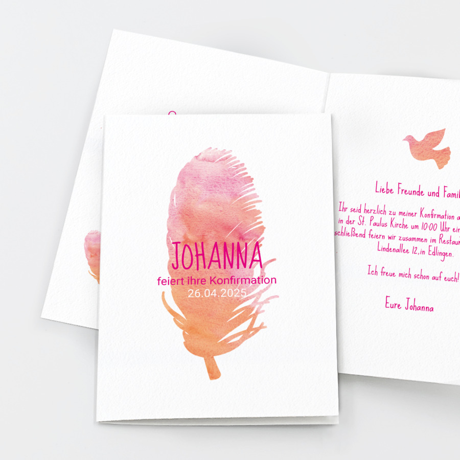 Federleicht Einladungskarte Konfirmation