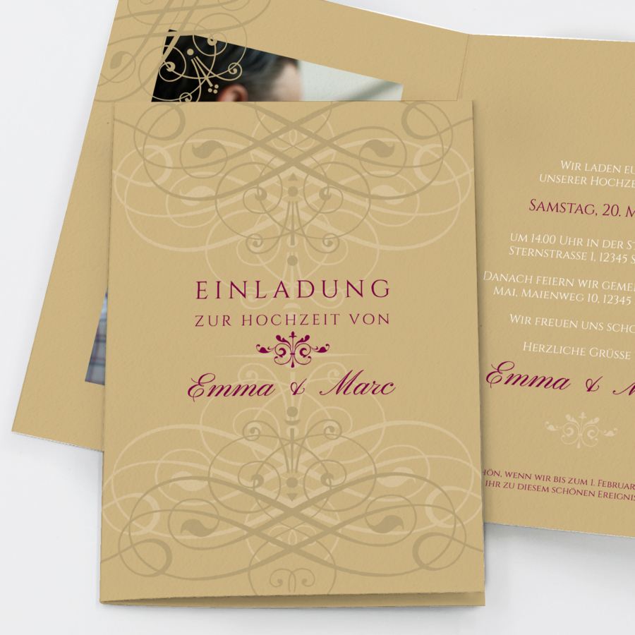 Ornament Einladungskarte Goldene Hochzeit