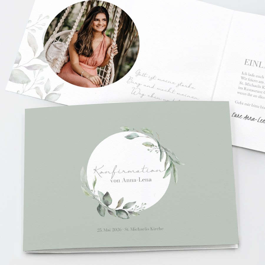 Soft Leaves Einladungskarte Konfirmation