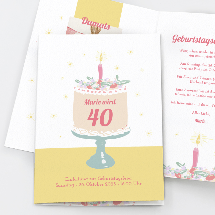 Tortenfeier Einladungskarte 40. Geburtstag