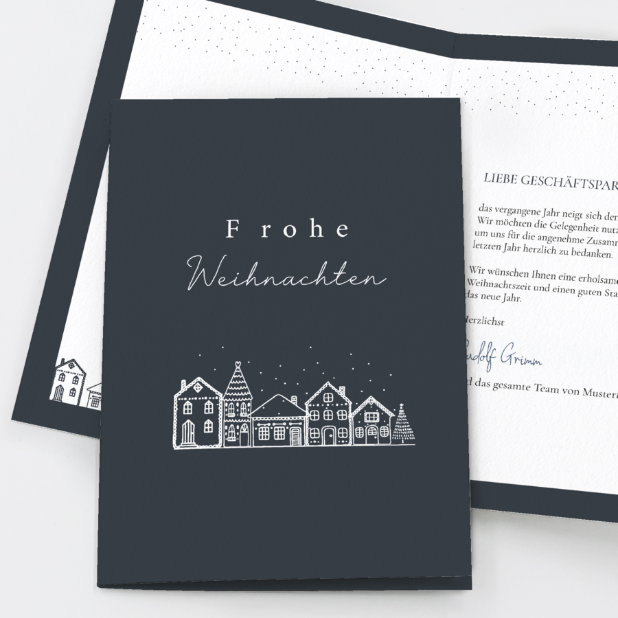 Verschneite Stadt Geschäftliche Weihnachtskarte