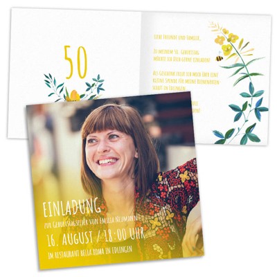 Blumenfeier Einladungskarte 50. Geburtstag