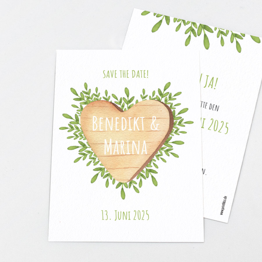 Blätterherz Save the Date Karte