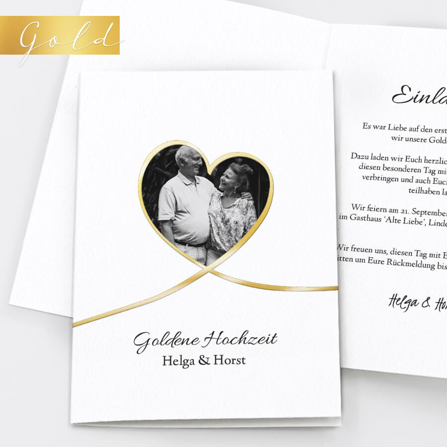 Goldene Liebe Einladungskarte Goldene Hochzeit