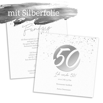 Silver Points Einladungskarte 50. Geburtstag